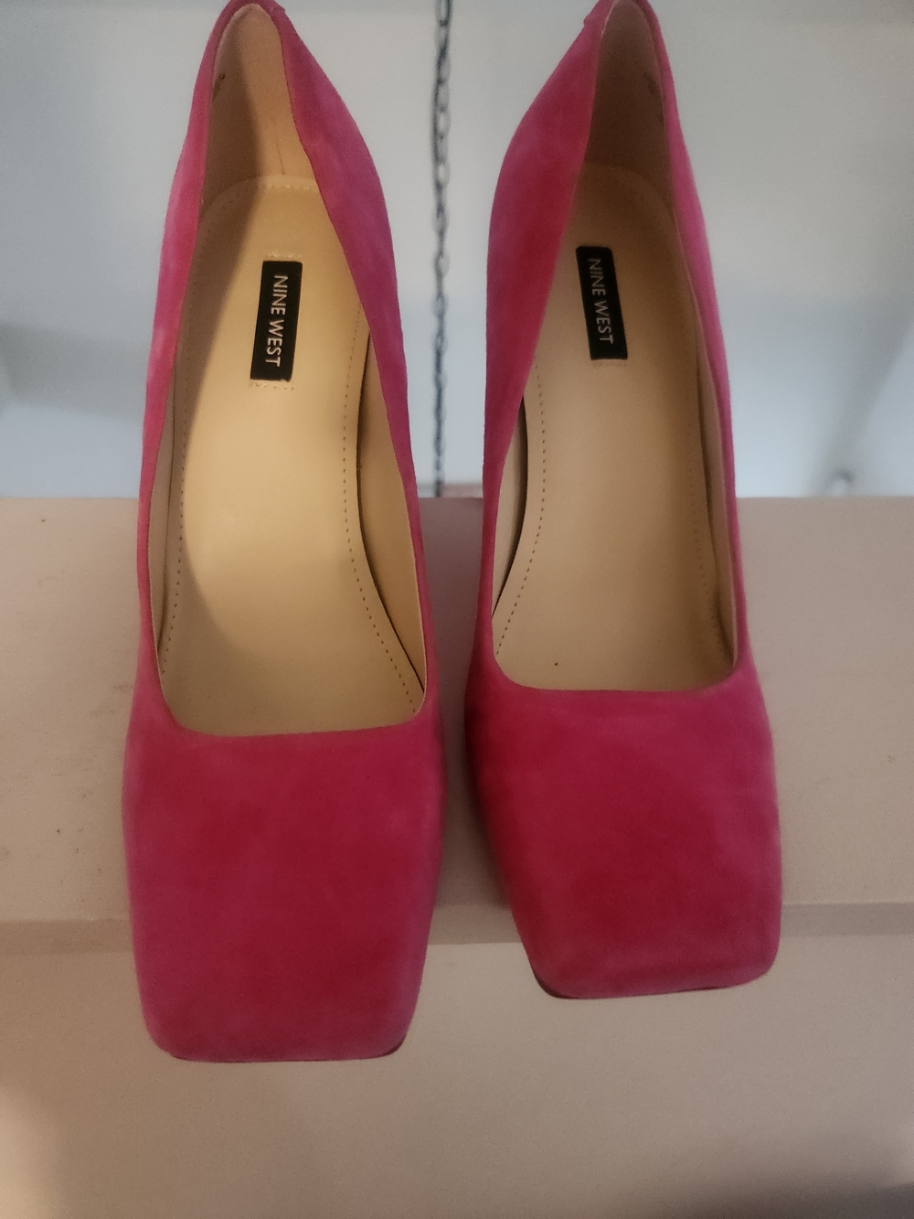 Nine West Women's Pink Suede Square-Toe Pumps